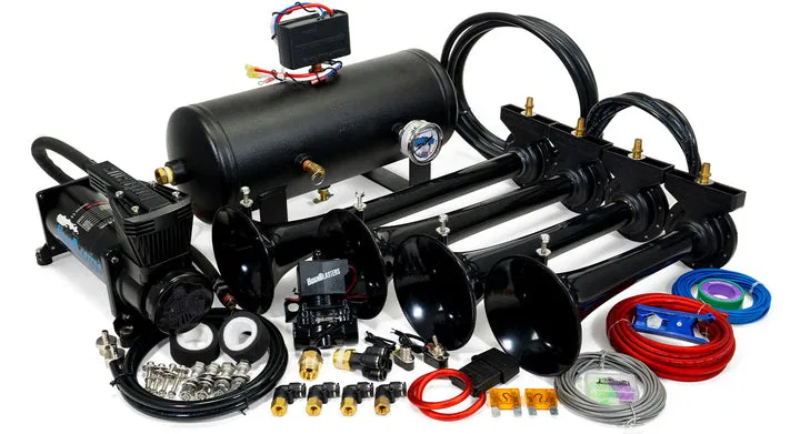 HK-S4-244K – HORNBLASTER Air Horn, Single Tone 4 Round Trumpet Longest Trumpet 19-1/2 Inch Length Black ABS Plastic I...
